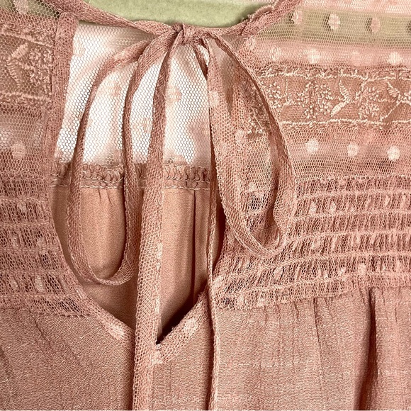 Rose Blush Dress - Embroidered Polka Dot Tulle with Lace and Smocked Top, Size M - Picture 2 of 7